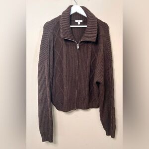 BP. Mock Neck Cable Knit Zip Cardigan